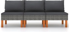 vidaXL 3 db polyrattan és tömör eukaliptuszfa középső kanapé