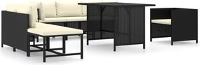 vidaXL 8 részes fekete polyrattan kerti bútorszett párnákkal