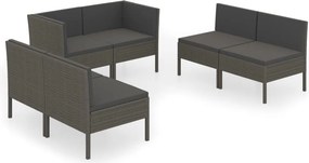 vidaXL 6 részes szürke polyrattan kerti ülőgarnitúra párnákkal