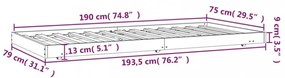 fekete tömör fenyőfa ágykeret 75 x 190 cm