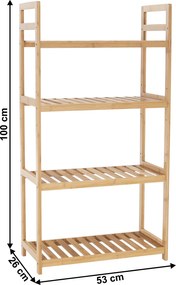 4 polcos polcállvány, természetes bambusz, FIORE TYP 2