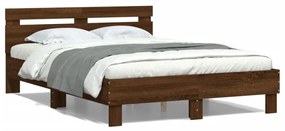 barna tölgy színű szerelt fa ágykeret fejtámlával 120x200 cm
