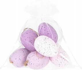 Húsvéti dekoráció Tojás organza tasakban lila 6 db