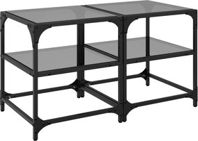 vidaXL 2 db acél dohányzóasztal fekete üveglappal 40 x 40 x 45 cm