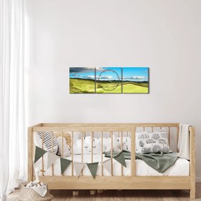 Kép - Zöld táj dombokkal (órával) (90x30 cm)