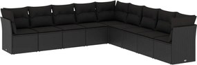 vidaXL 9 részes fekete polyrattan kerti ülőgarnitúra párnákkal