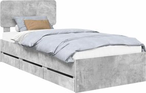 vidaXL Ágykeret fejtámlával Beton Szürke 75 x 190 cm Mérnöki fa