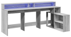 szürke sonoma színű szerelt fa LED-es íróasztal 200x104x91 cm