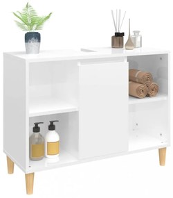 magasfényű fehér szerelt fa mosdószekrény 80 x 33 x 60 cm