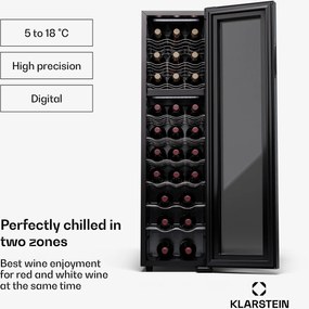 Klarstein Shiraz 27 Duo, borhűtő, 2 zóna, 83 l/27 palack, 5-18 / 5-18 °C, érintésvezérlés