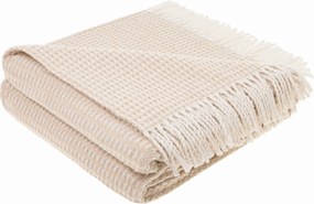 Pamut akril takaró 150x200 Check pléd bézs rojtokkal