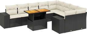 vidaXL 10 részes fekete polyrattan kerti ülőgarnitúra párnákkal
