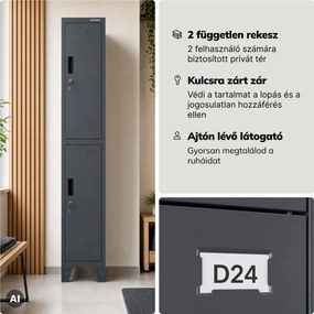 Öltözőszekrény fém munkahelyi mély 2 ajtós antracit, 292x1720x600 mm: BARTEK 1 Plus D600