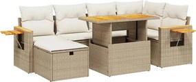 vidaXL 7 részes bézs polyrattan kerti ülőgarnitúra párnákkal