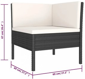 6 részes fekete polyrattan kerti ülőgarnitúra párnákkal