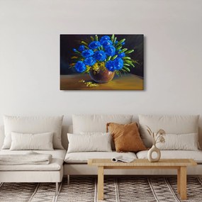 Kék virágok képe egy vázában (90x60 cm)