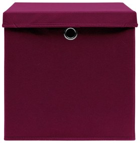 10 db sötétpiros szövet tárolódoboz fedéllel 32 x 32 x 32 cm