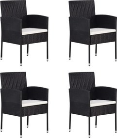 vidaXL 4 db fekete polyrattan kerti szék krémfehér párnákkal