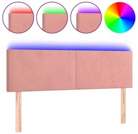 rózsaszín bársony LED-es fejtámla 144x5x78/88 cm