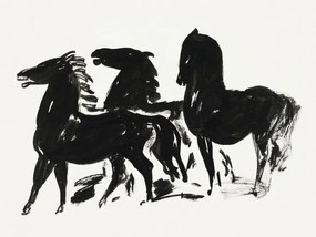 Reprodukció Three Black Horses (Retro Monochrome Graphic) - Leo Gestel