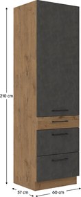 Magas szekrény, tölgy lancelot/szürke matt, VEGA 60 DKS-210 3S 1F