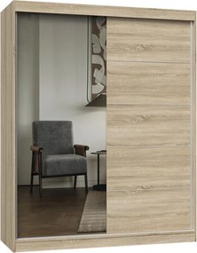 IGA 160 A/C tolóajtós gardróbszekrény 120x61x200, 1 tükörrel / díszcsíkos, sonoma