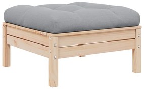 vidaXL tömör fenyőfa kerti lábzsámoly szürke párnával