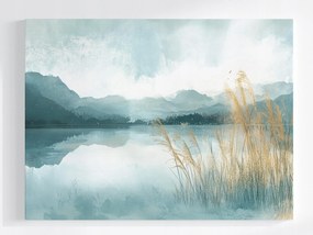 Poszter Tájkép Hegyek Tó Nád Köd 80x60