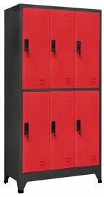 Antracitszürke-piros acél zárható szekrény 90 x 45 x 180 cm