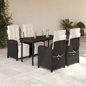 5 részes fekete polyrattan kerti étkezőgarnitúra párnákkal