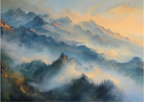 Üveg kép - Festett hegyi táj (70x50 cm)