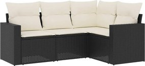vidaXL 4 részes fekete polyrattan kerti ülőgarnitúra párnákkal
