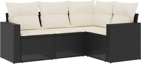 vidaXL 4 részes fekete polyrattan kerti ülőgarnitúra párnákkal