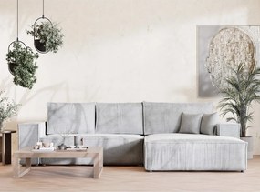 Világosszürke zsenília kinyitható-tárolóhelyes sarokkanapé (jobb oldali-heverő résszel) Maze – Maison de Rêve