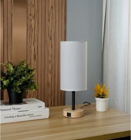 Brilagi - Asztali lámpa USB-porttal TABLON 1xE27/25W/230V tölgy/fekete/fehér