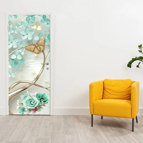 Fotótapéta ajtóra - Virág pillangókkal (95x205cm)