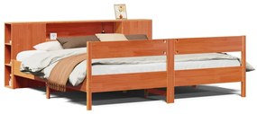 barna tömör fenyőfa könyvespolcos ágy matrac nélkül 200 x 200cm