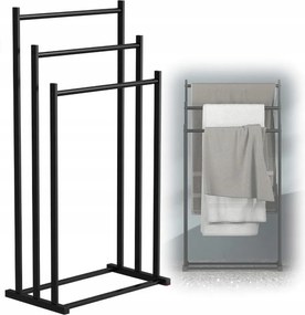 Fürdőszobai törölközőtartó állvány fekete fém loft 3 karos