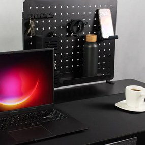 Perforált tábla, pegboard, rendszerező íróasztalhoz, fekete 57,5x52cm LVN System LV0155
