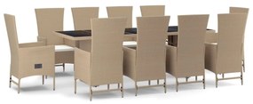 11 részes bézs polyrattan kerti étkezőgarnitúra párnákkal