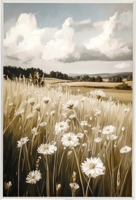 Poszter Keret Alumínium Vintage Falu Mező Rét Virágok Margaréták Nyár 40x60
