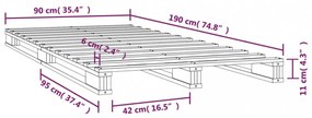 tömör fenyőfa raklapágy 90 x 190 cm (Single)