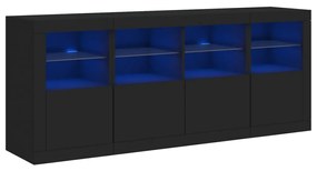 fekete tálalószekrény LED-világítással 163 x 37 x 67 cm