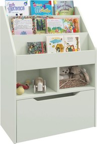 HOMCOM Gyerekfa Könyvespolc 3 Rekesszel, 2 Kubussal és Mobil Fiókkal 4 Kereken - Gyerek Könyvespolc Gyerekszobába, Játszószobába 60x29.9x90 cm Zöld |