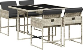 vidaXL 5részes világosszürke polyrattan kerti étkezőgarnitúra párnával