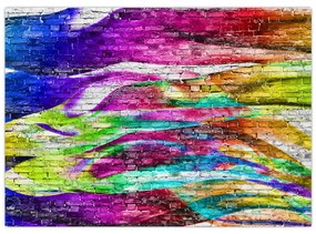 Kép - Téglafal színes lángokkal (üvegen) (70x50 cm)
