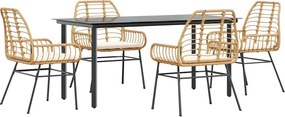 vidaXL 5 észes barna polyrattan üveg kerti étkezőgarnitúra párnával