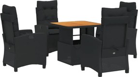 vidaXL 5 részes fekete polyrattan kerti étkezőgarnitúra párnákkal