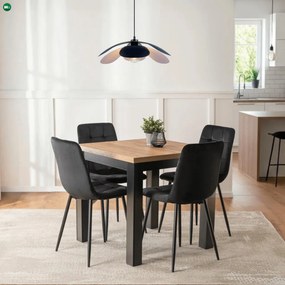 szett étkezőasztal MAX 80-160 cm craft tölgy/fekete és 4 szék PERU fekete