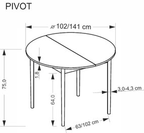 Pivot bővíthető étkezőasztal 102-142 cm